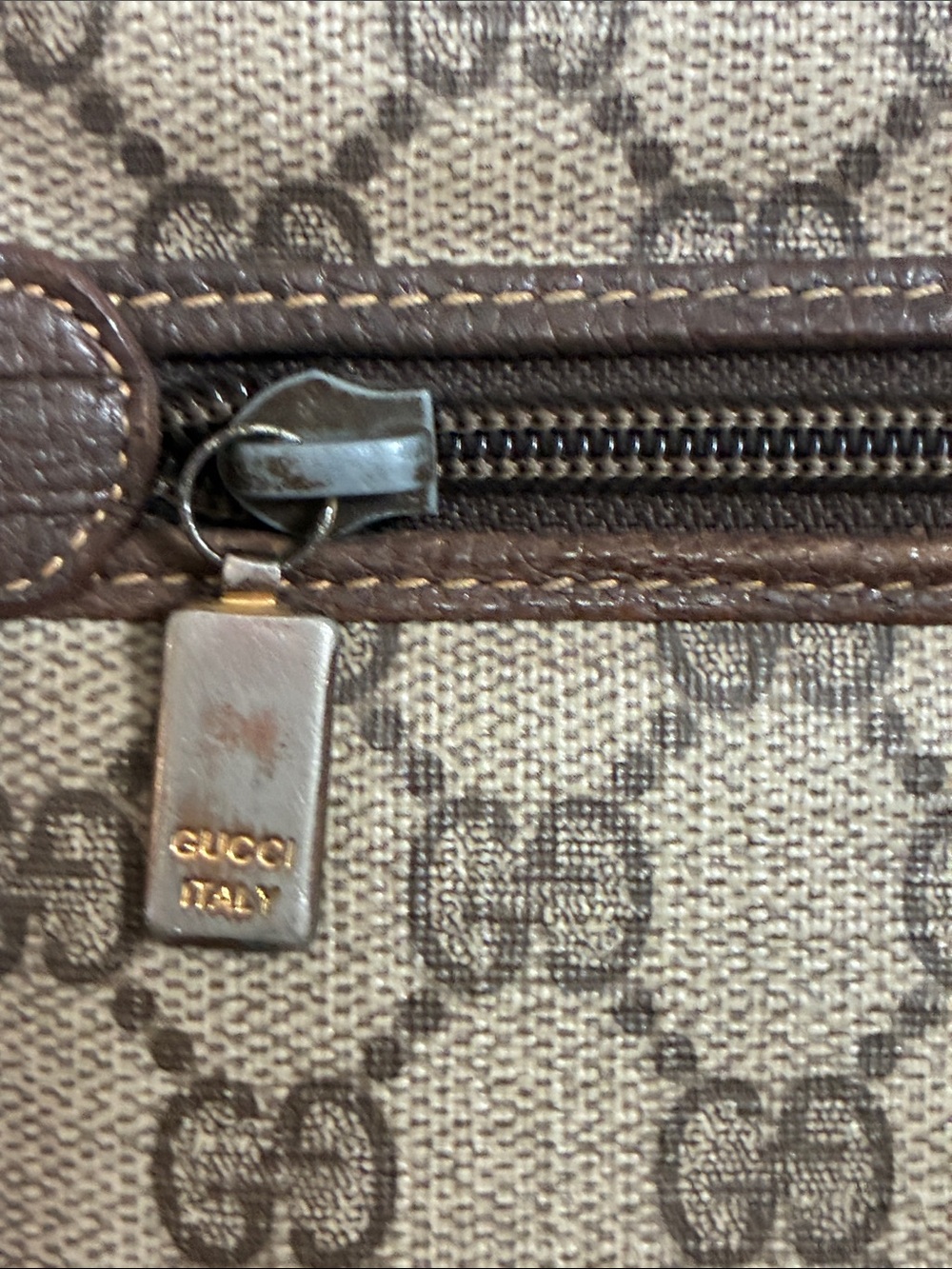 Gucci Beige Monogram Crossbody with Brown Leather Trim and Gold Buckle - Picture 4 of 13